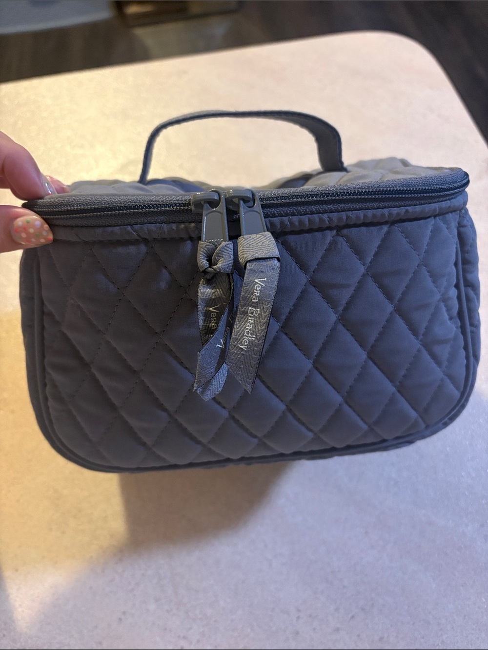 Vera Bradley Quilted Gray Top-Handle Cosmetic Case